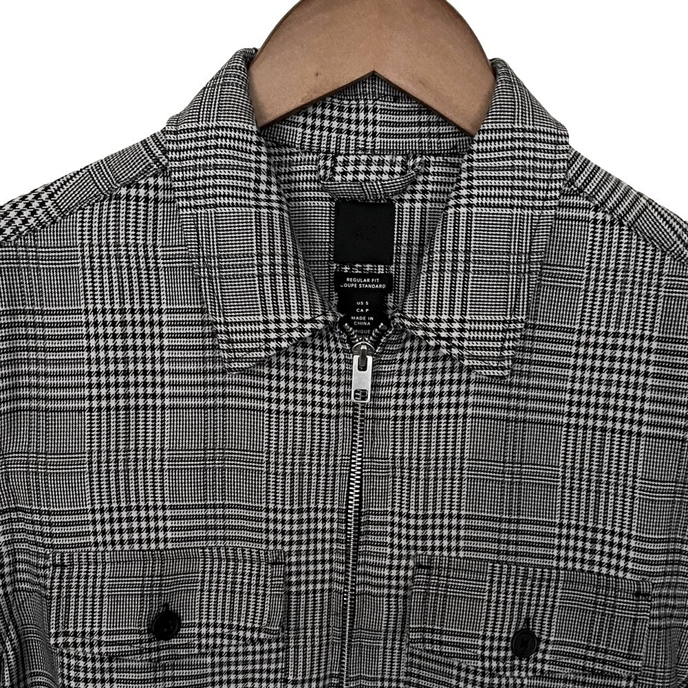 H&M MEN'S BLACK CHECKED ZIP-UP SHIRT JACKET - SIZE SMALL - Picture 3 of 8